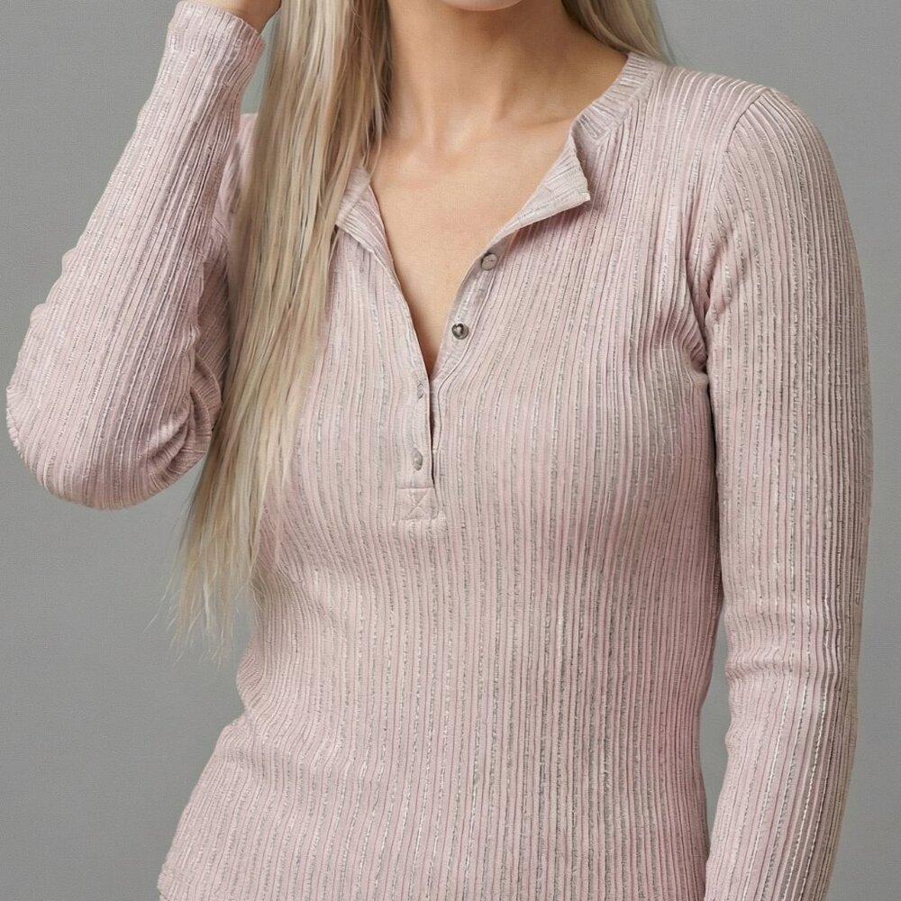 NWT ANTHROPOLOGIE Pilcro The Andie Ribbed Henley Top Shimmer Edition - Picture 12 of 12